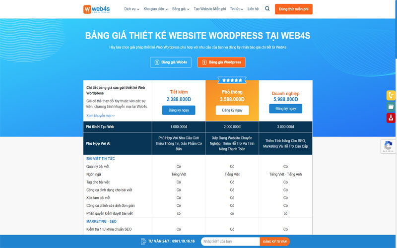 Báo giá thiết kế website wordpress